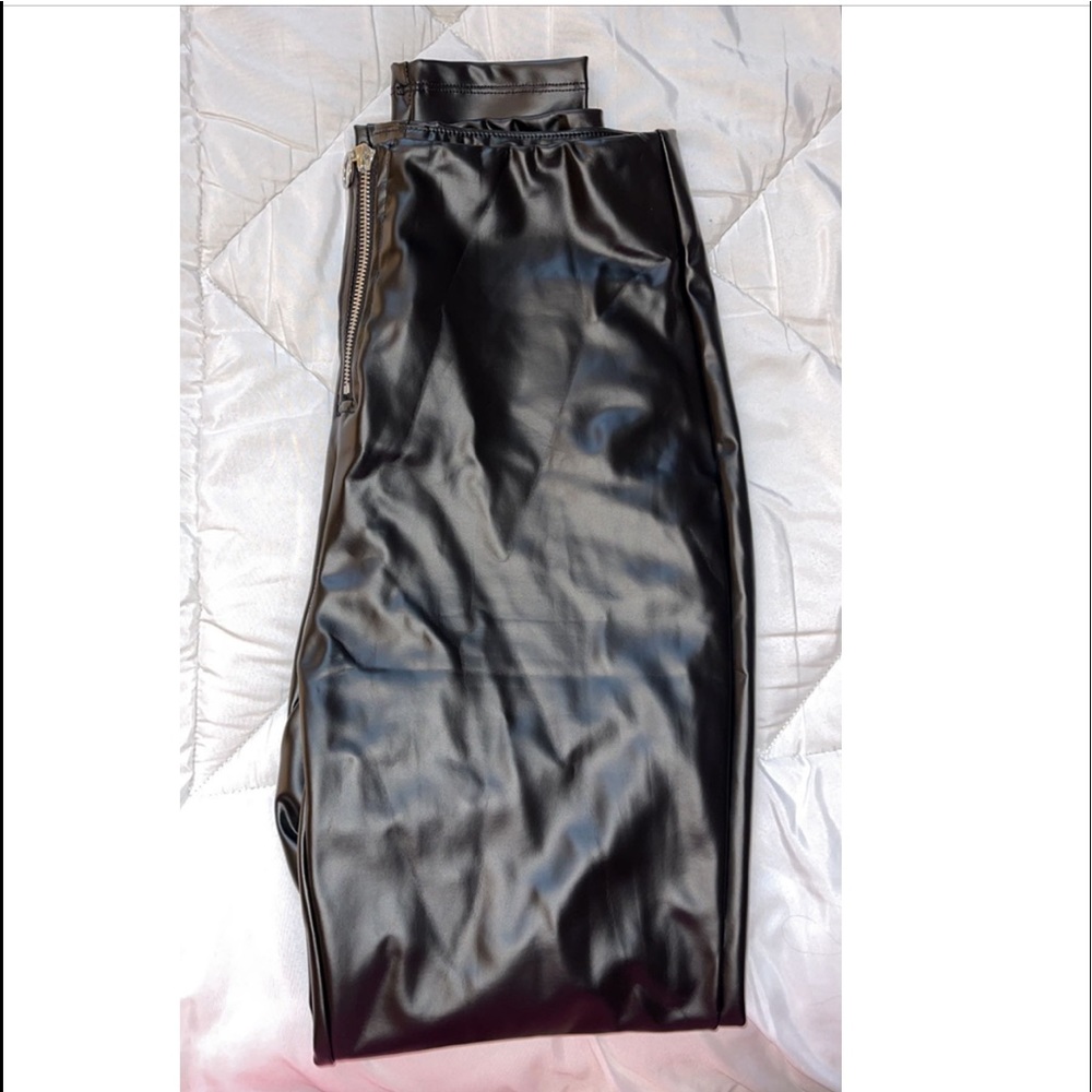 Black leather zip up pants